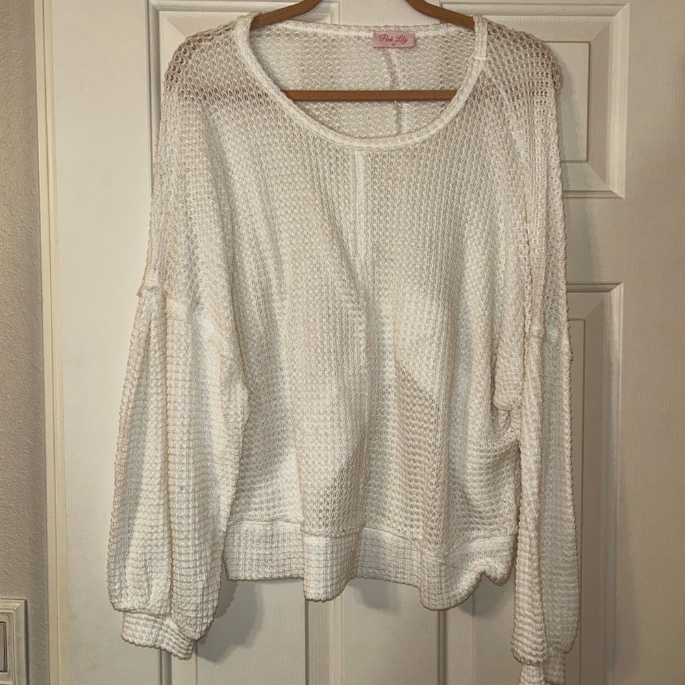 White pink lily crop sweater